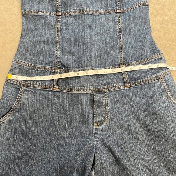 Yada Yada Stretch Y2K 2000's Blue Denim Wide Leg Capri Jumper Romper size Large - Picture 11 of 15